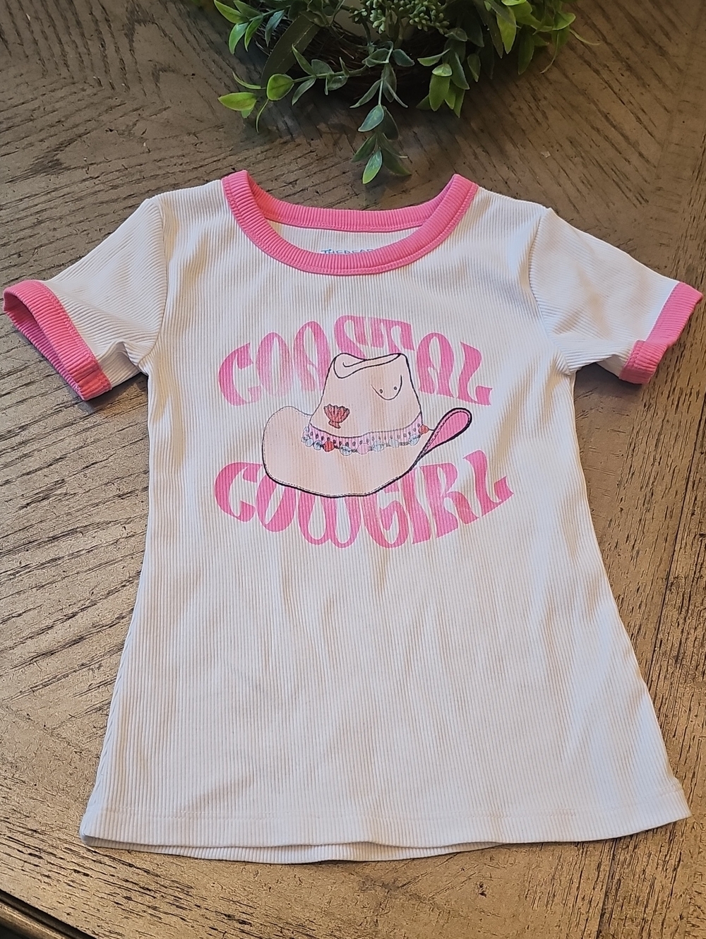 'Coastal Cowgirl' Ribbed Ringer Tee Size 6X